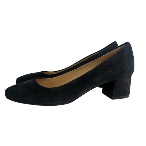 NEW The SELLER Block Heel Pump •37.5/. 7• Navy Suede Round Toe Heel Shoes ITALY - Picture 1 of 8
